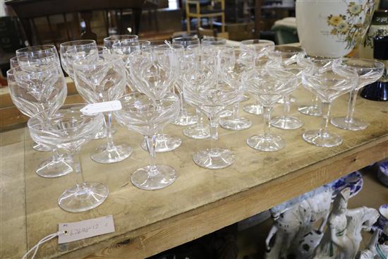 French part suite of panel-cut table glass, inc 12 Champagnes, 11 red wines, 7 white wines & 2 Sauternes (40)